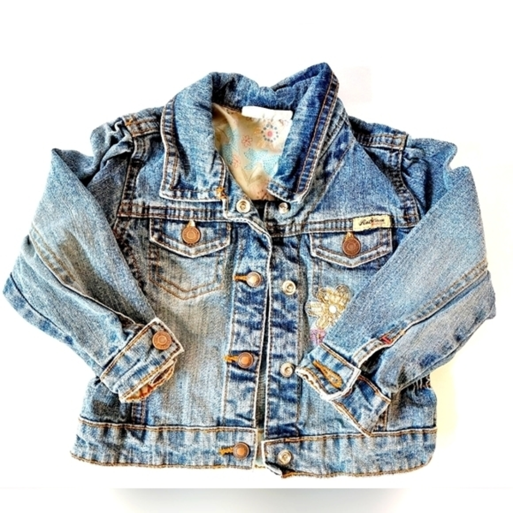 Embroidered Denim‎ Jean Jacket Cinched Waist Medium Wash 18m